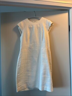 Theory Cream Textured Cap-Sleeve Mini Shift Dress